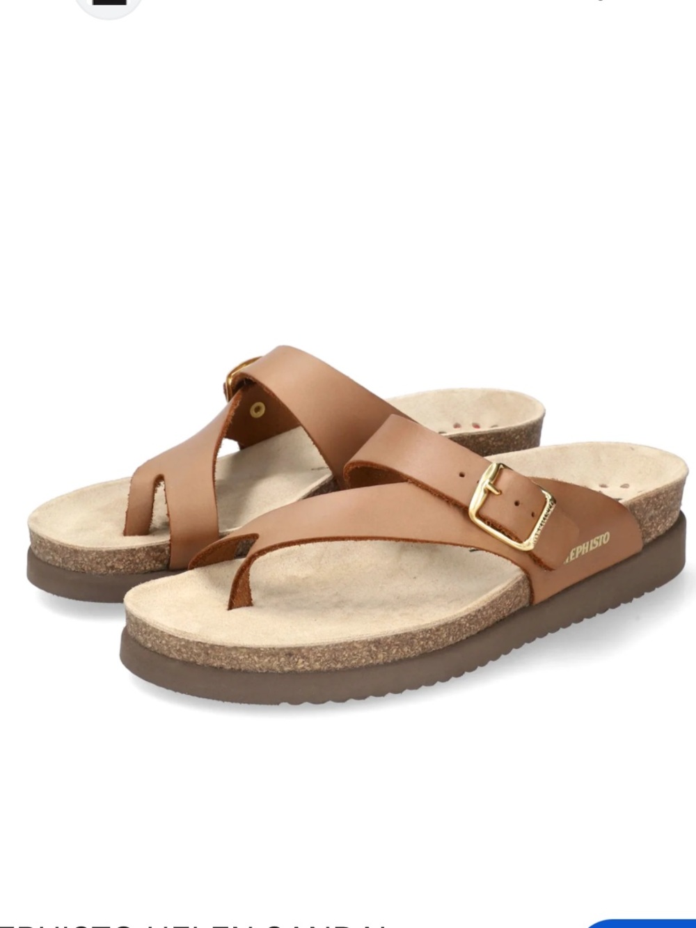 Mephisto Women's Brown Leather Toe-Loop Sandals with Gold Buckle